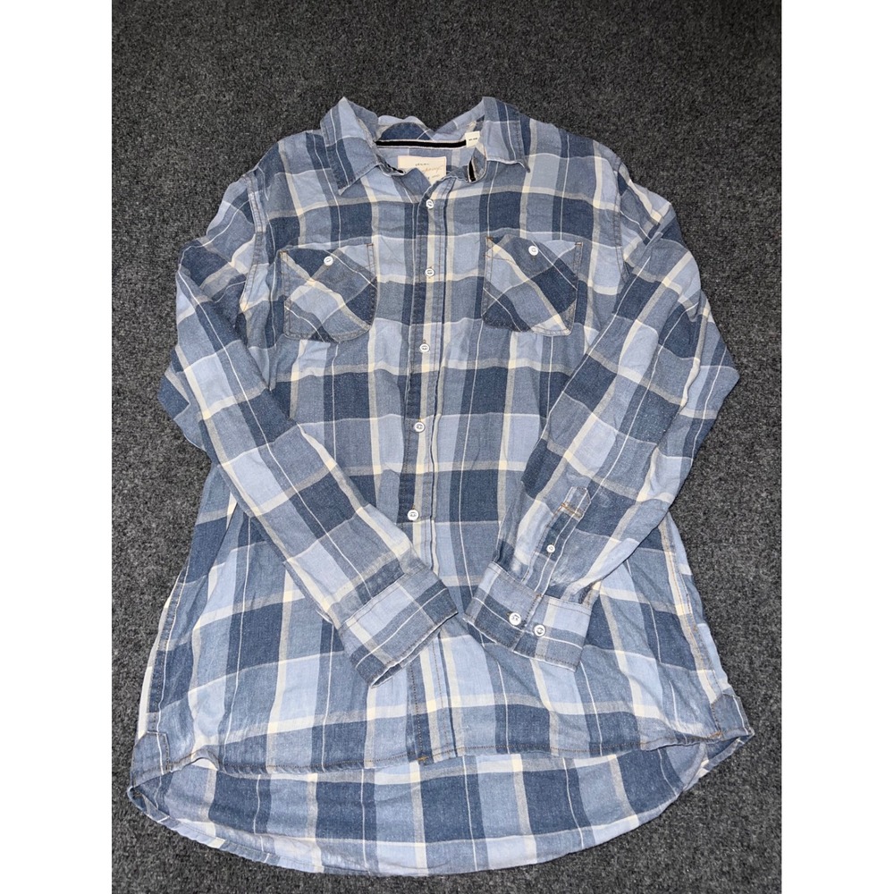 Weatherproof Vintage Mens XL Blue Plaid Long Sleeve Button Down Shirt